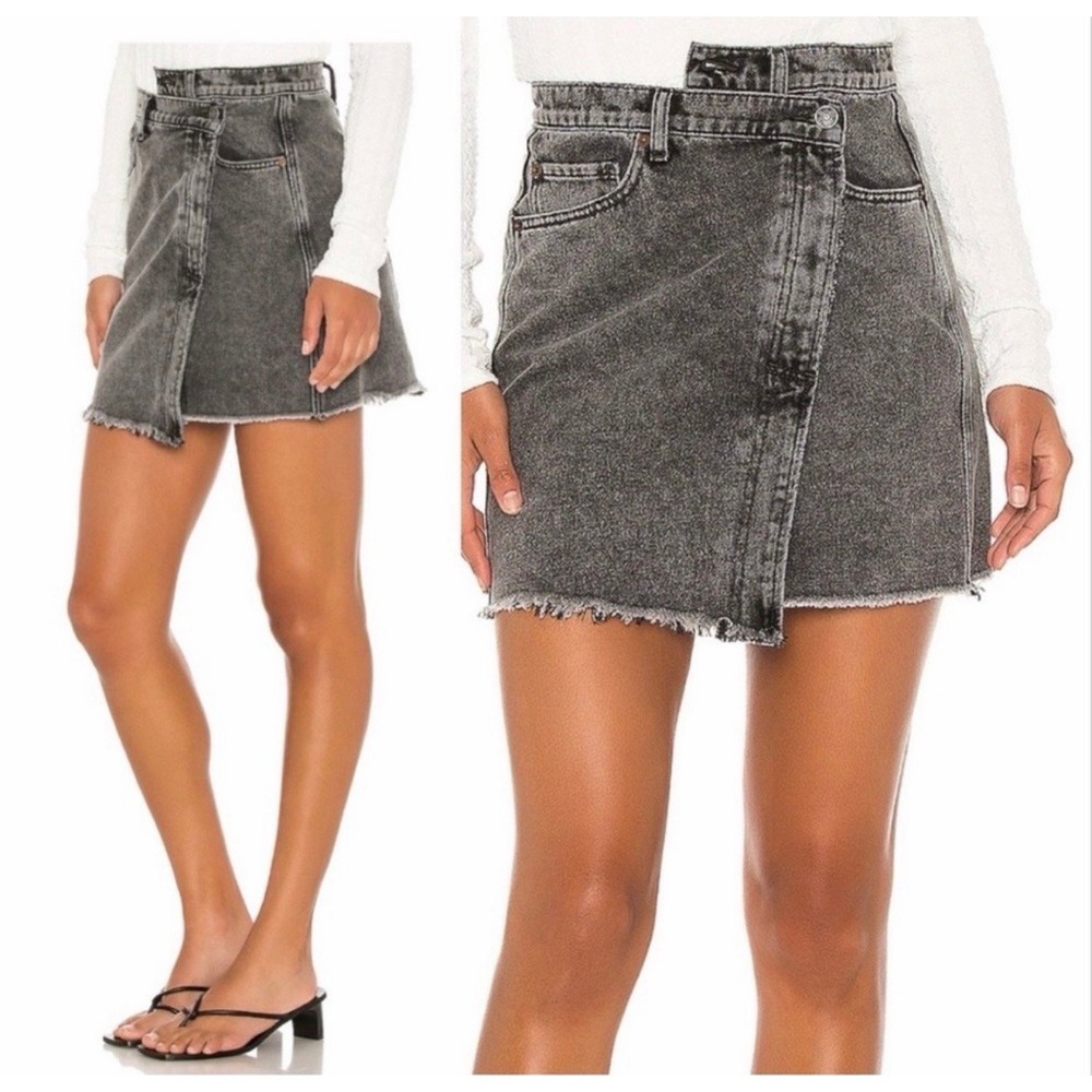 Free People Parker Wrap Skirt Black Denim